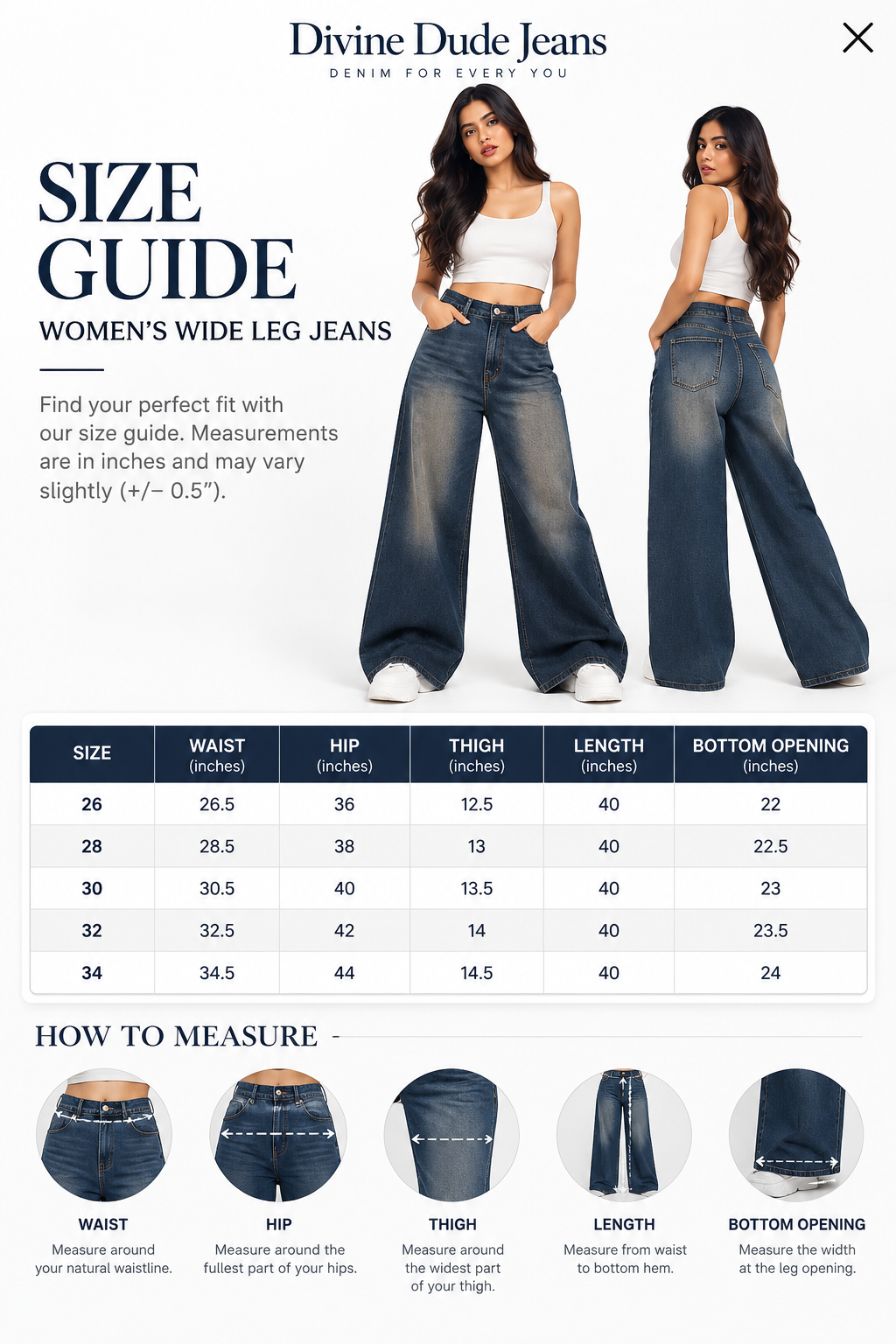 Divine Dude Jeans Size Guide