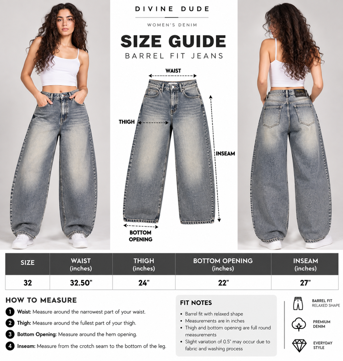 Divine Dude Jeans Size Guide