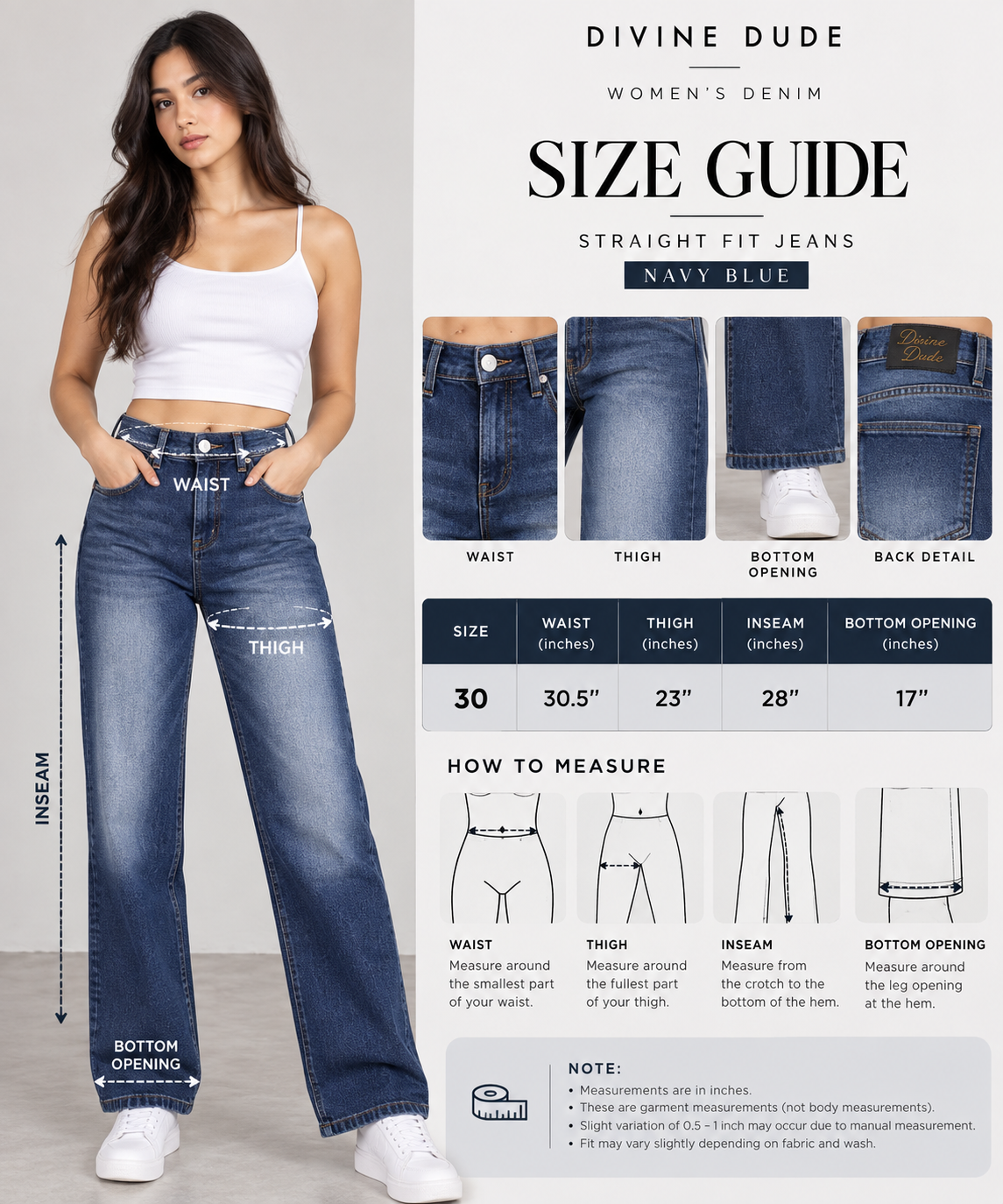 Divine Dude Jeans Size Guide