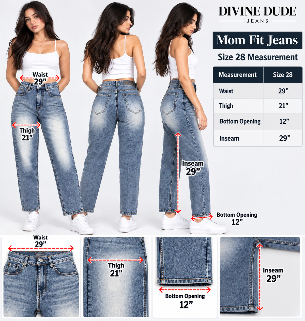 Divine Dude Jeans Size Guide