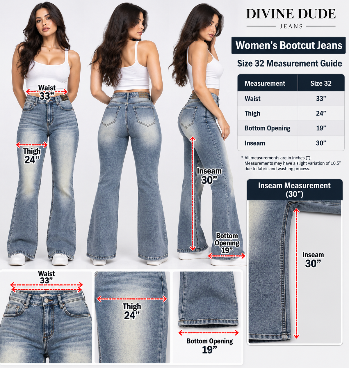 Divine Dude Jeans Size Guide
