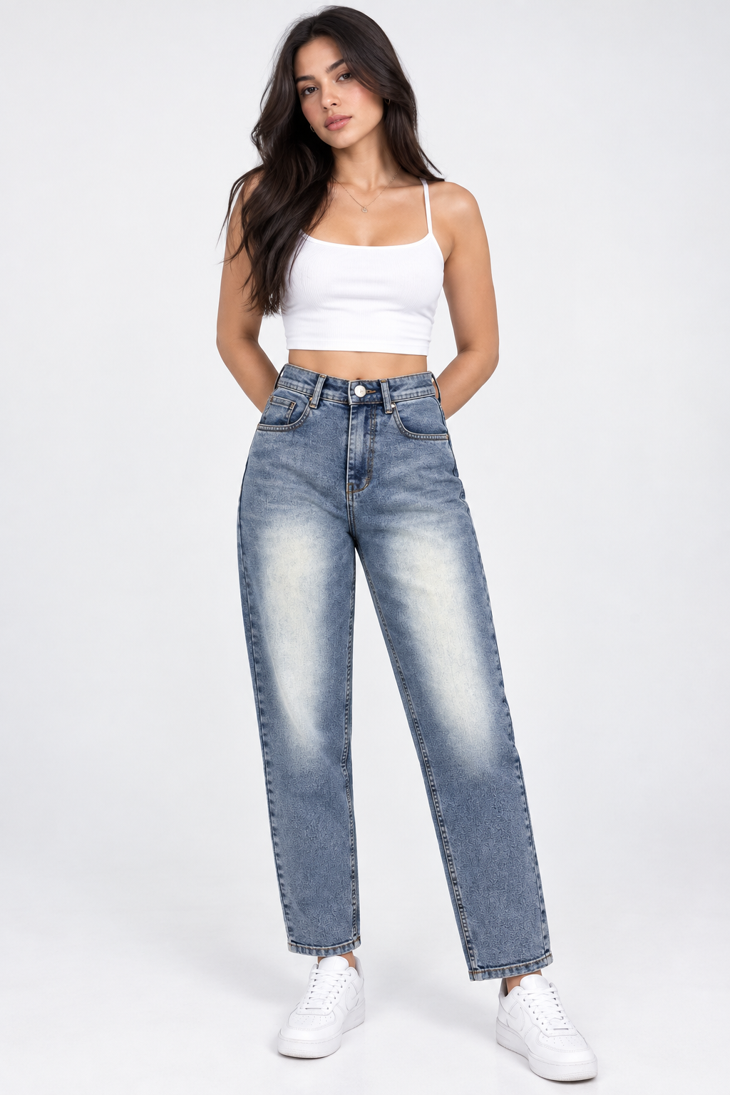 Women's Mom Fit Jeans- Washed LIght Blue