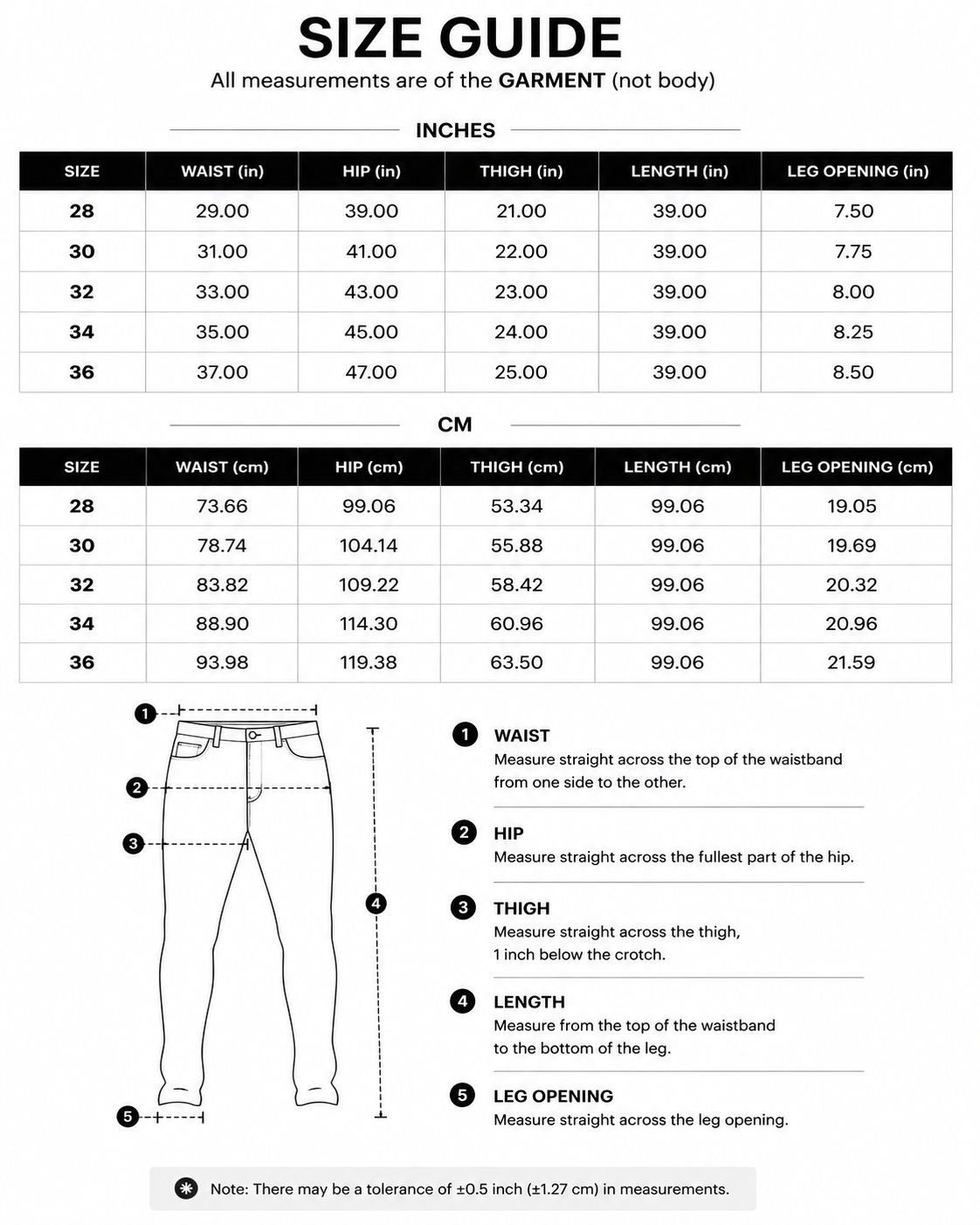 Divine Dude Jeans Size Guide