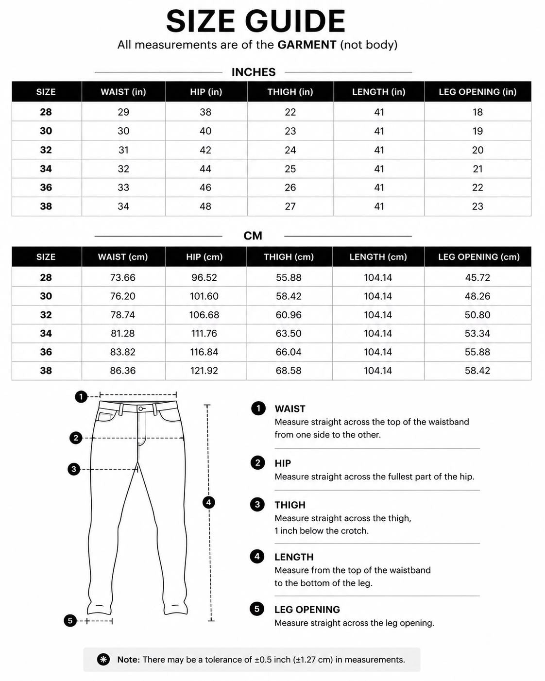 Divine Dude Jeans Size Guide